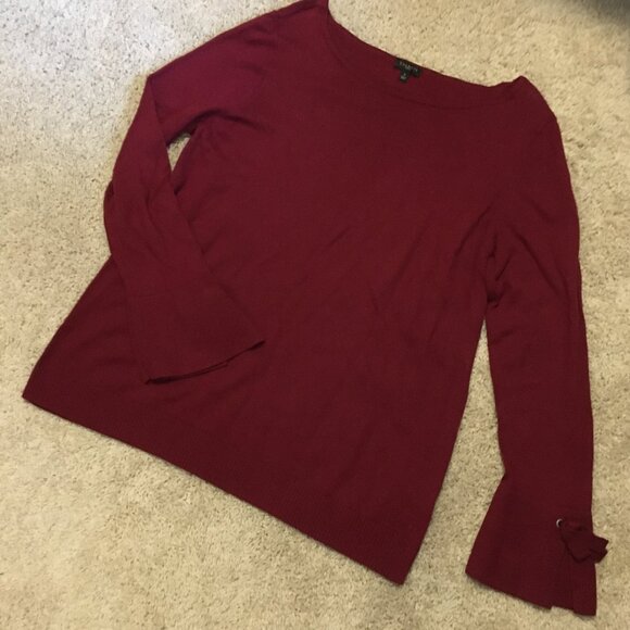 Talbots Burgundy Flared Tie Sleeve Cashmere Blend Sweater - Picture 10 of 15